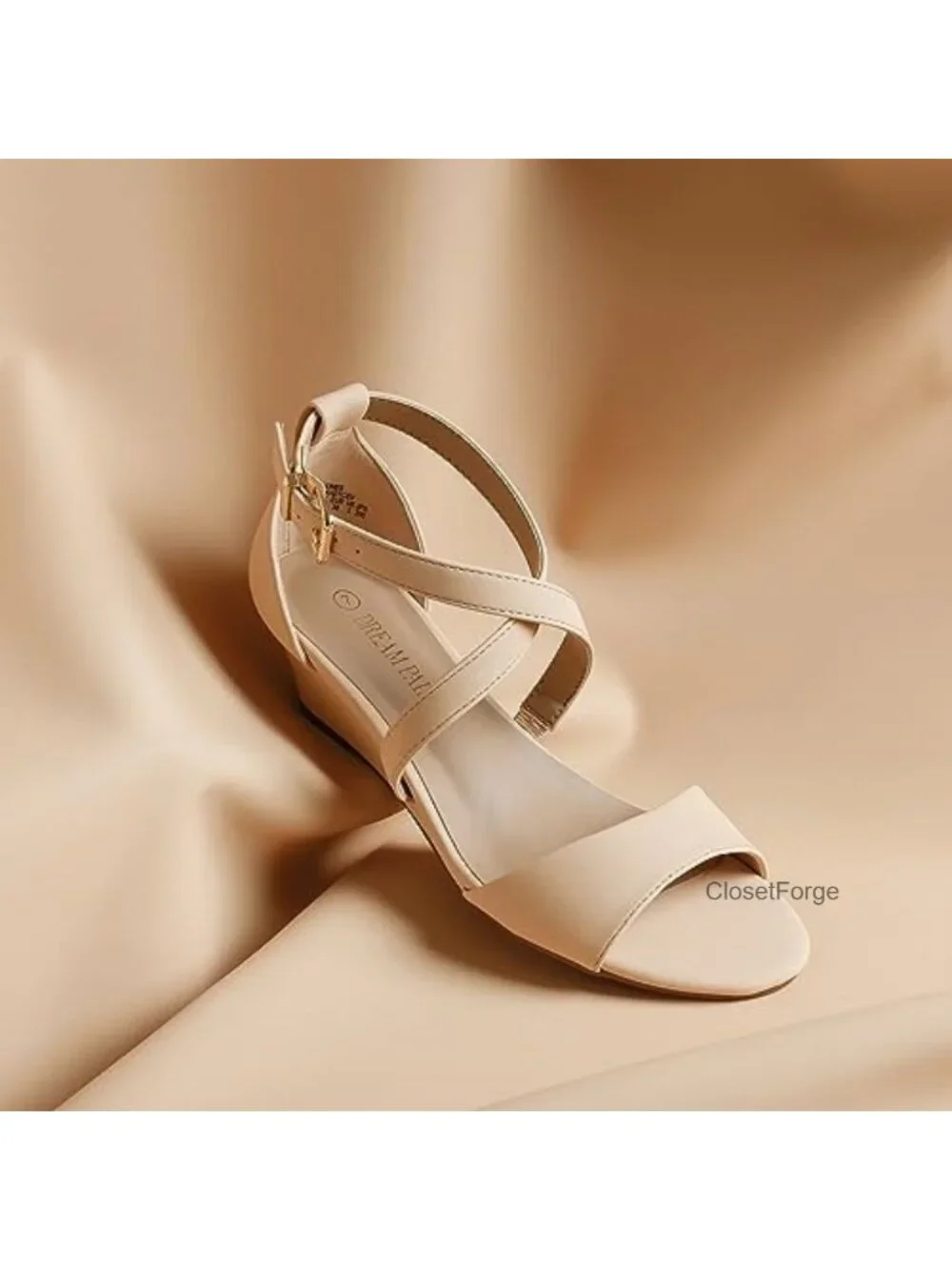 Women's Low Wedge Sandals with Ankle Strap, Open Toe, Faux Suede & Vegan